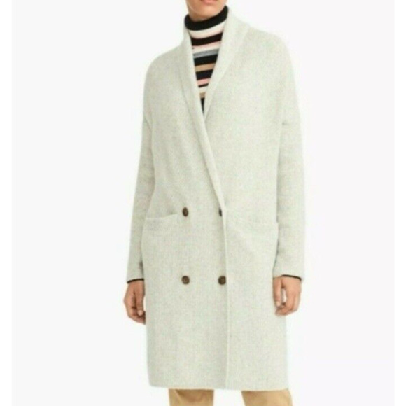 J Crew Sweater Double Breasted Long Cardigan Coat S Cream Shawl Collar Pockets - Picture 2 of 16